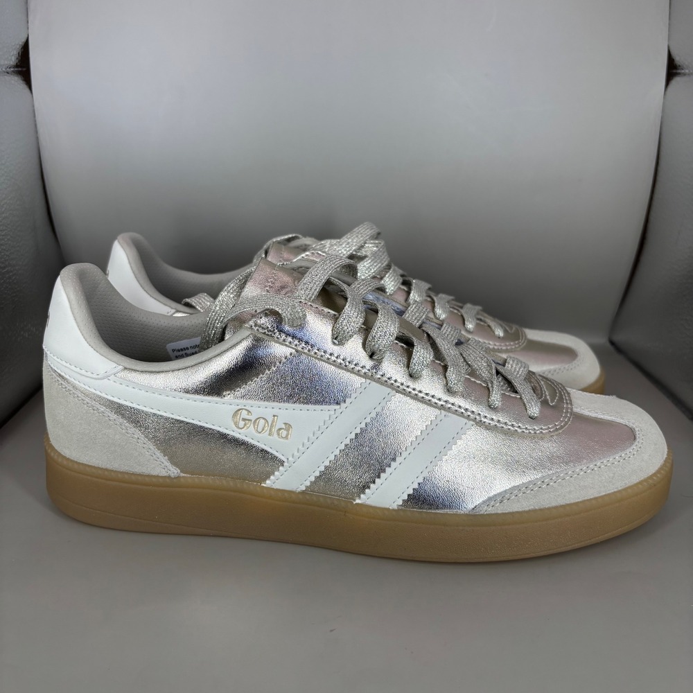 Gola Viper Metallic Rose Gold Silver Leather Sneakers CLB783 Womens 9 Retro Gum